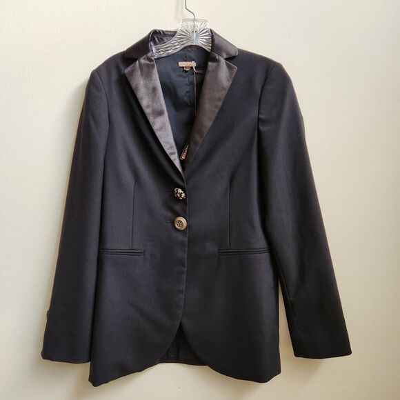 MALIPARMI Jacket Blazer Women 40 Wool Blend Black Two Button Lined Made in Italy - Picture 1 of 16